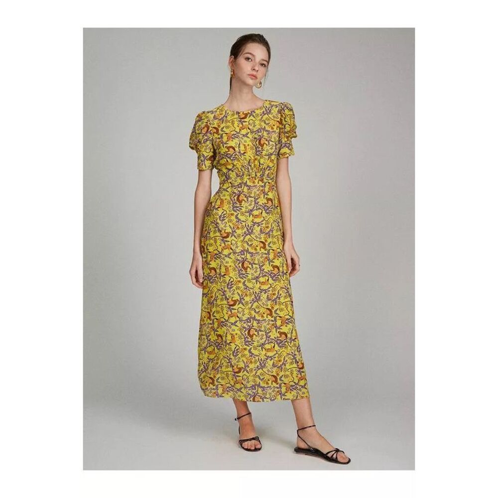 Saloni Bianca Dress In Citrus Jungle Monkey Print Size US 4 $625 - Picture 2 of 9